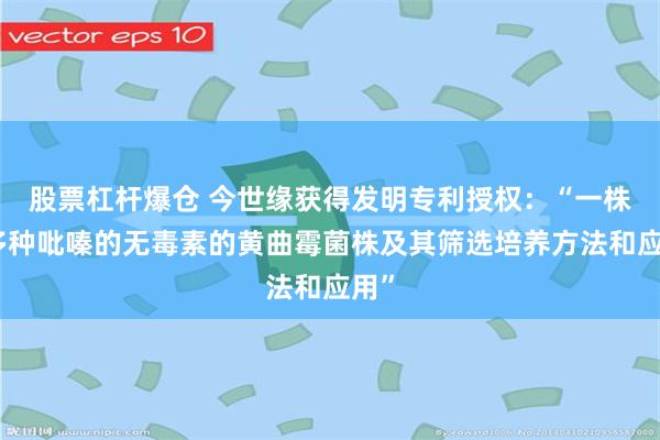 股票杠杆爆仓 今世缘获得发明专利授权：“一株产多种吡嗪的无毒素的黄曲霉菌株及其筛选培养方法和应用”