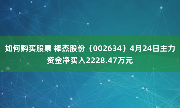 如何购买股票 棒杰股份（002634）4月24日主力资金净买入2228.47万元