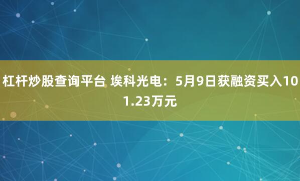 杠杆炒股查询平台 埃科光电：5月9日获融资买入101.23万元