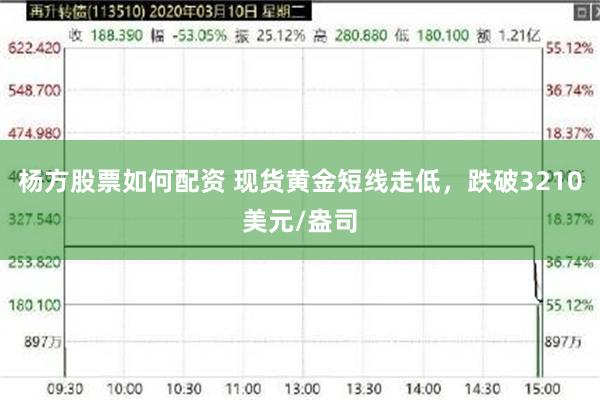 杨方股票如何配资 现货黄金短线走低，跌破3210美元/盎司
