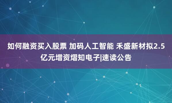 如何融资买入股票 加码人工智能 禾盛新材拟2.5亿元增资熠知电子|速读公告