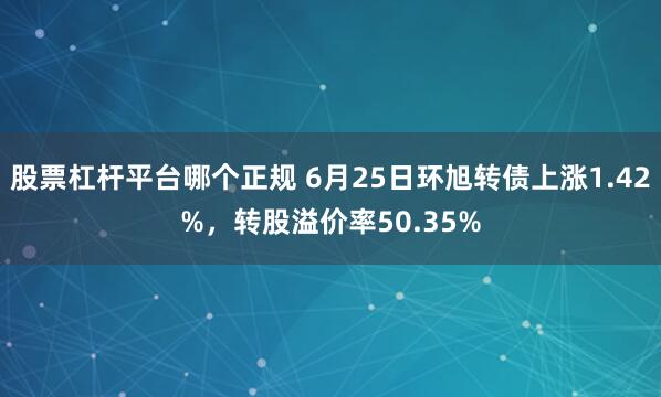 股票杠杆平台哪个正规 6月25日环旭转债上涨1.42%，转股溢价率50.35%